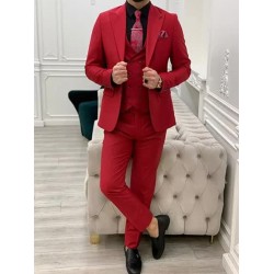 3 Piece Wedding Red Tuxedo Men’s Suit