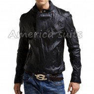 Asymmetrical Black Leather Slimfit Jacket