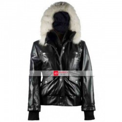 Bomber Womens Fur Black Leather Hooded Jacket