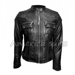 Buckle Collar Leather Jacket Womens