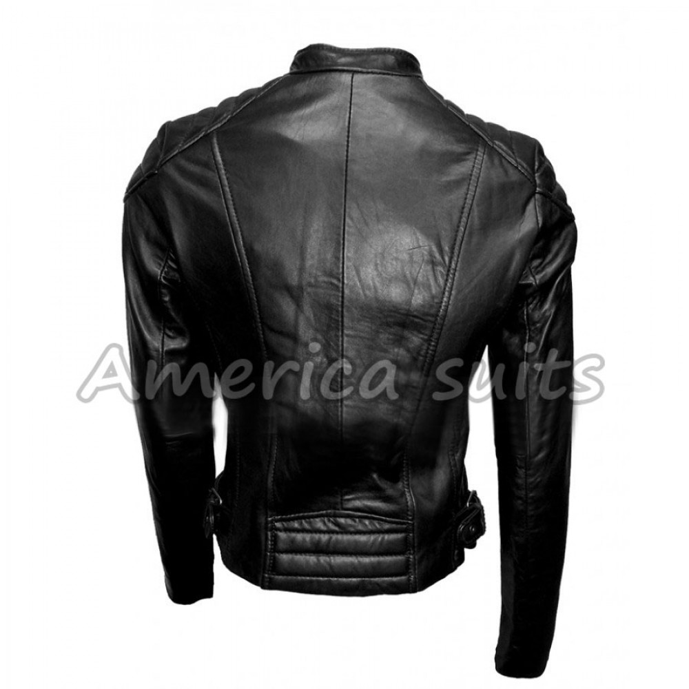 Buckle Collar Leather Jacket Womens