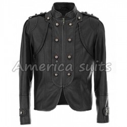 Carley Black Leather Military Jacket 