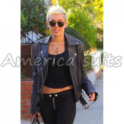 Miley Ray Cirus Hot Celebrity Biker Leather Jacket
