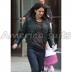 Katie Holmes Celebrity Quilted Leather Jacket Katie Holmes Celebrity Quilted Leather Jacket
