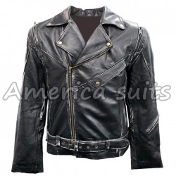 Mens Dsitressed Black Motorbike Leather Jacket