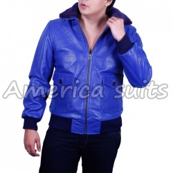 Mens's Aviator Style Leather Jacket With Removable Fur Collar