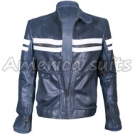 Fight Club Brad Pitt Blue White Leather Jacket