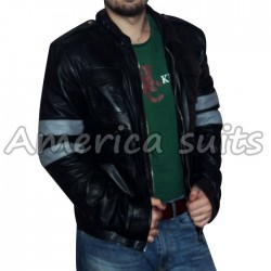 Mens Windy Denim Slimfit Black Leather Jacket