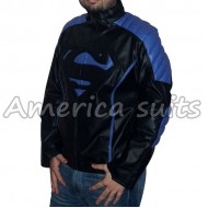 Superman Leather Jacket Black Embossed With Blue Stripes