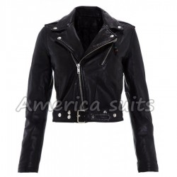 Cropped Black Emma Watson Leather Jacket