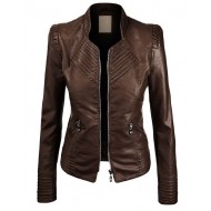 Brown Quilted Leather Jacket For Women