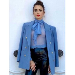 Emily In Paris S02 Lily Collins Blue Peacoat Emily In Paris S02 Lily Collins Blue Peacoat