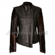 Fur Sleeve lindsay Lohan Leather Jacket