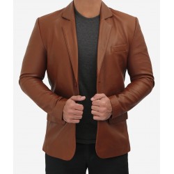  Brown Elegant Lambskin Leather Blazer