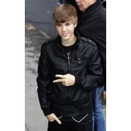Handmade Justin Bieber Bomber Black Leather Jacket