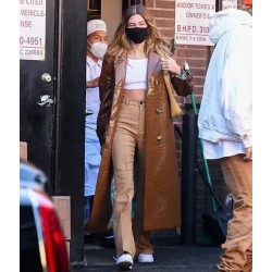 Hailey Bieber Leather Coat