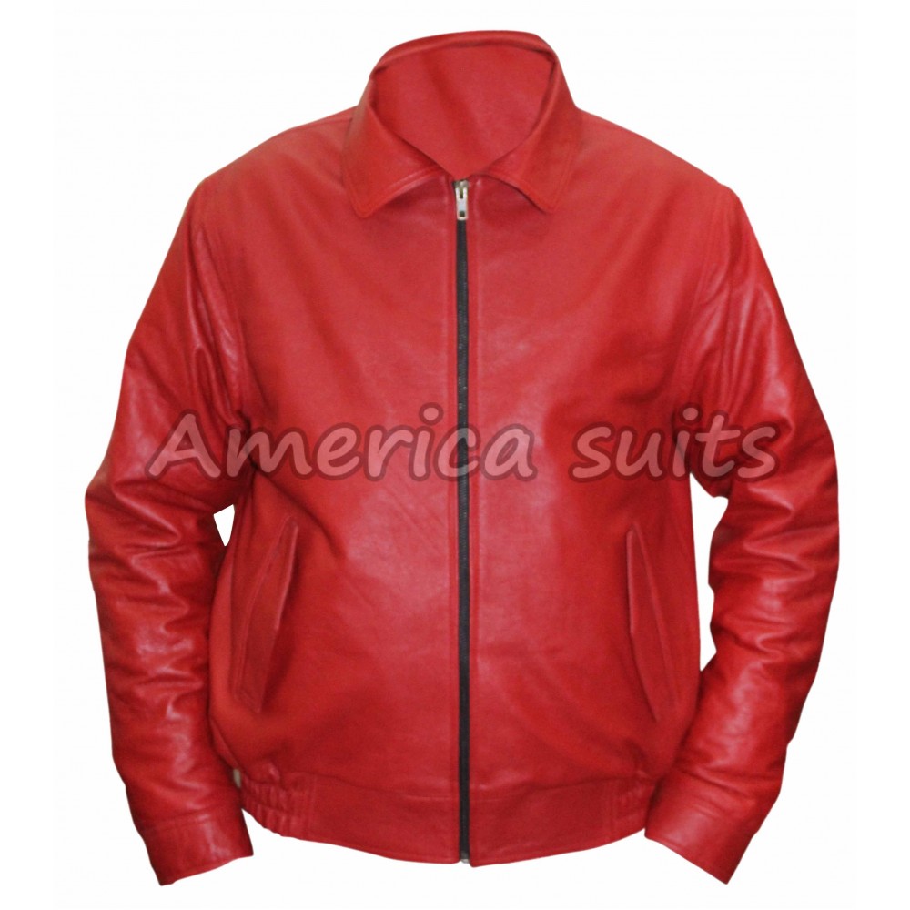 Jungkook Red Leather Jacket - Just American Jackets