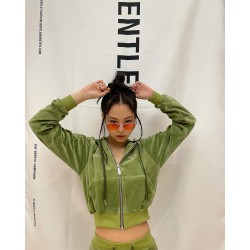 Jennie BlackPink Green Velvet Hooded Jacket Jennie BlackPink Green Velvet Hooded Jacket