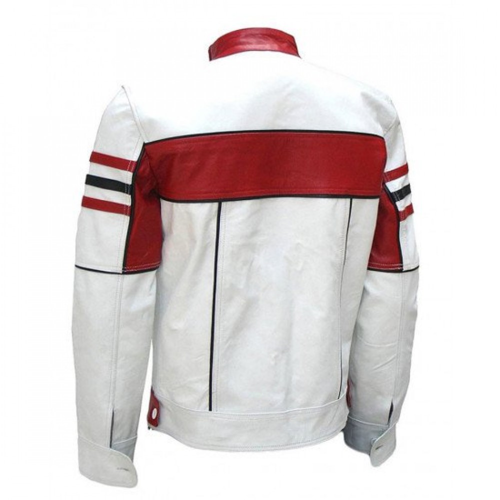 Men's Stylish White & Red Biker Leather Jacket