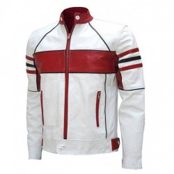 Men's Stylish White & Red Biker Leather Jacket