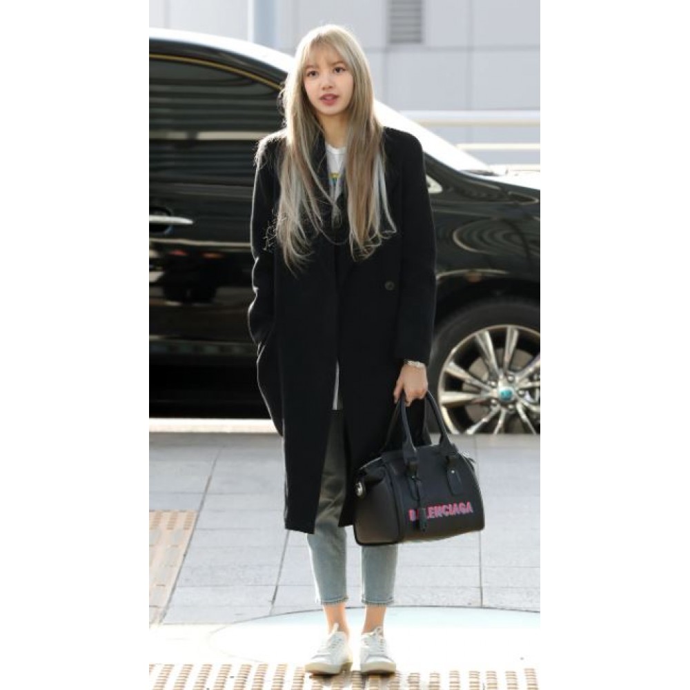 Airport Fashion Lisa Balenciaga Bag Lisa BlackPink Trench Coat