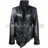 Mandarin Collar Womens Black Leather Jacket for Sale