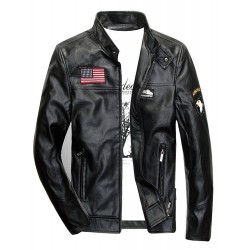 Mens MA-1 Air Force Bomber Flight Leather Jacket