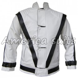 Michael Jackson Thriller White with Black Stripes Leather Jacket