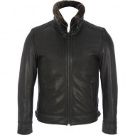 Men,s Leather Mens Bomber Leather Jacket Detachable Faux-Fur Collar