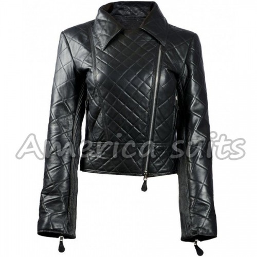 Quilted Womens Leather Biker Jacket Quilted jacket