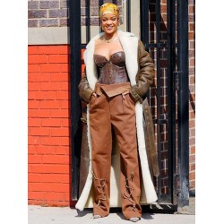 Rihanna Long Shearling Leather Coat Rihanna Long Shearling Leather Coat