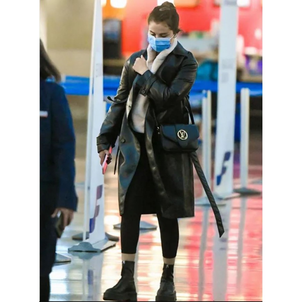 Selena Gomez dons in leather coat at JFK Airport after it is revealed she  is hosting SNL