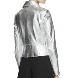 Silver Leather jacket For Women