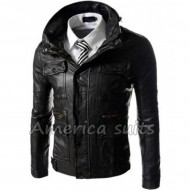 Slim Fit Black Bomber Style Leather Jacket