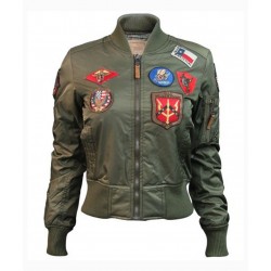 Top Gun MA-1 Women Olive Bomber Jacket