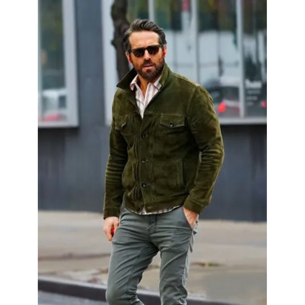 TV Series Welcome to Wrexham Ryan Reynolds Green Suede Leather Jacket