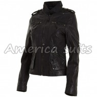 Womens Classic Leather Biker Jacket