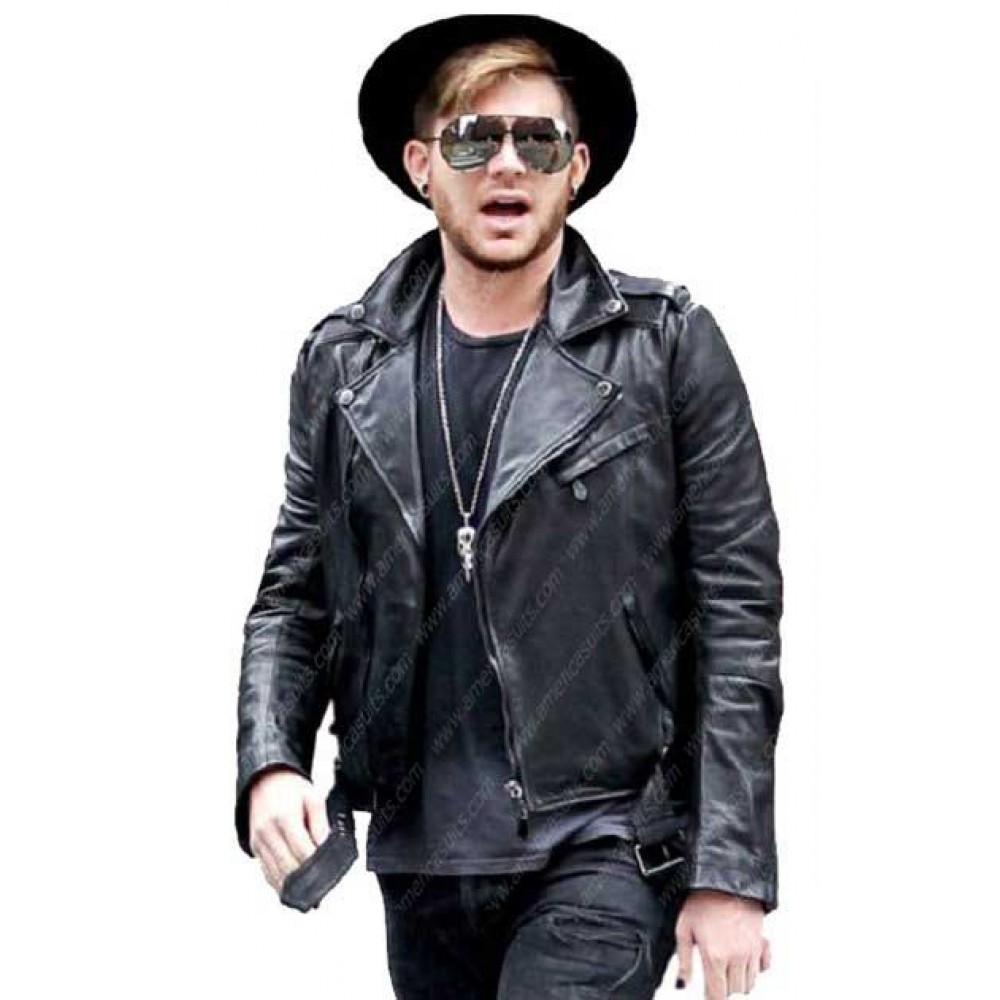 Singer Adam Lambert Blue Leather Jacket