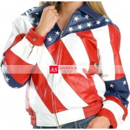 American Flag Women Leather Jacket