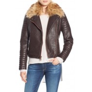 Andrew Marc Leather Moto Jacket with Removable Faux Fur Collar