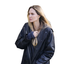 Angelina Jolie Black Hooded Long Jacket