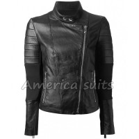 Asymmetric Women Quilter Biker Leather Jacket
