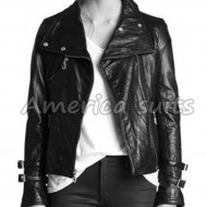 Asymmetrical Black Leather Moto Jacket For Women