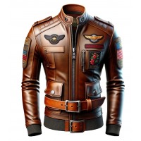 Men Aviator Style Leather Jacket