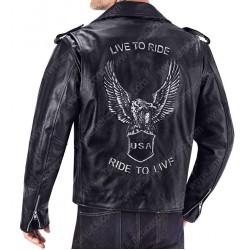 Biker Eagle Design Black Leather Jacket