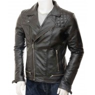 Biker Leather Jacket In Quilted Style