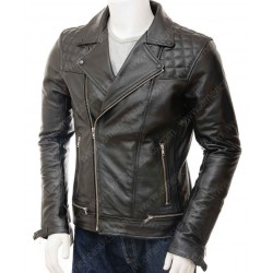 Biker Leather Jacket In Quilted Style