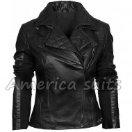 Black Asymmetric Women Biker Style Leather Jacket