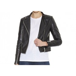 Cropped Black Leather Jacket For Women