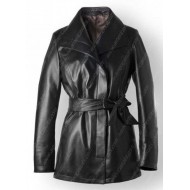 Black Italian leather jacket for women